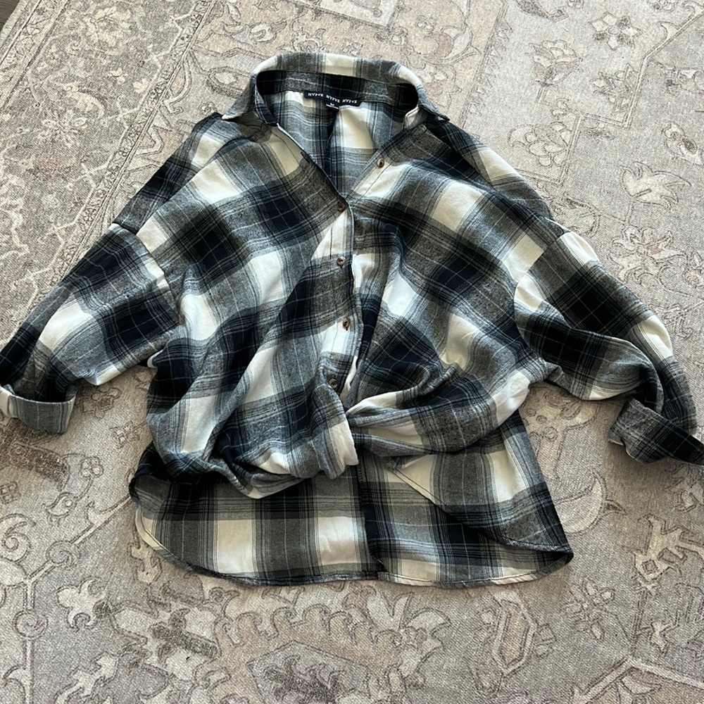 HYFVE Front tucked black and white plaid button down — Size Medium